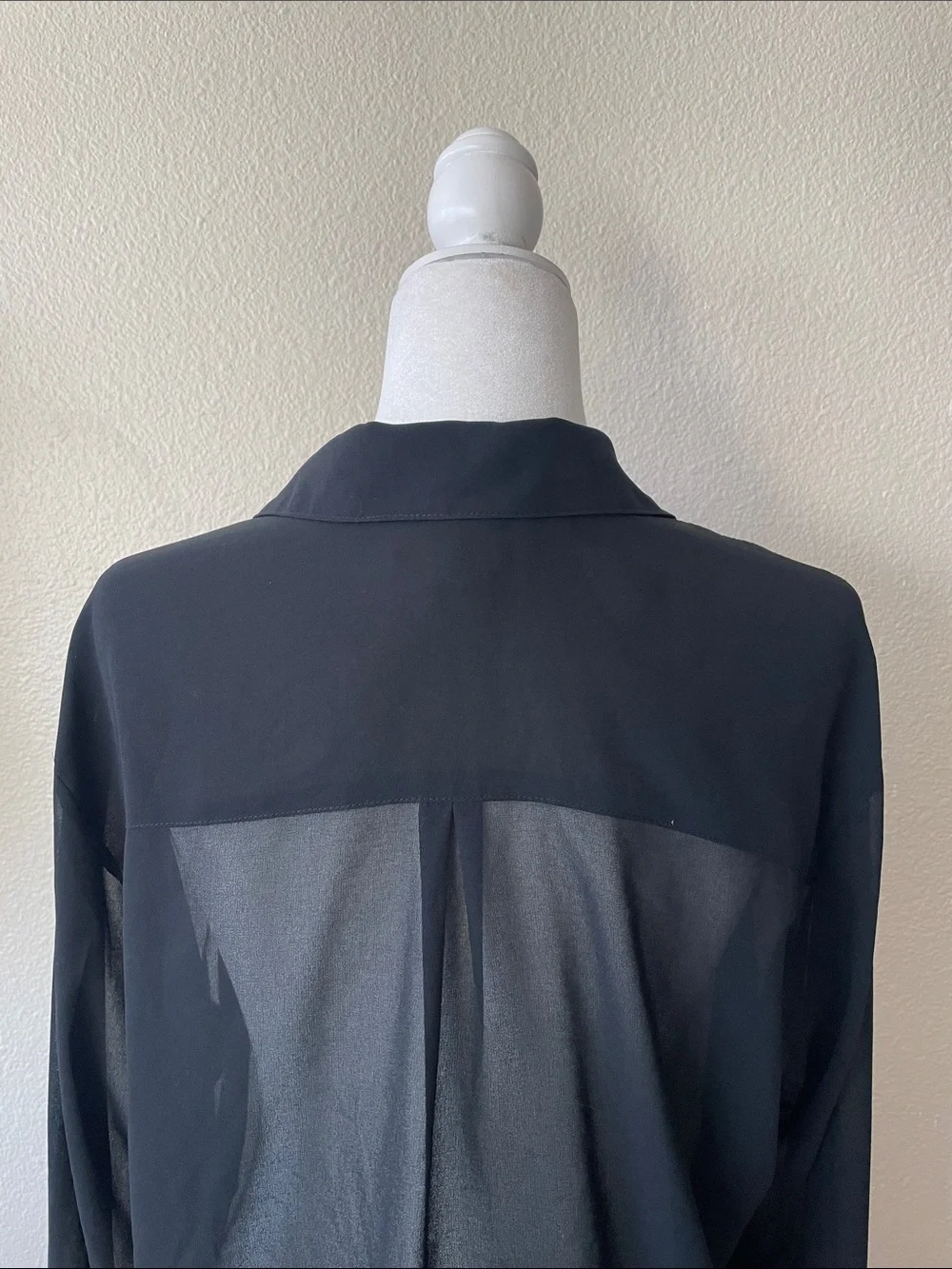 Open Edit Black Sheer Button Front Long Sleeve Blouse Size M Office Minimalist